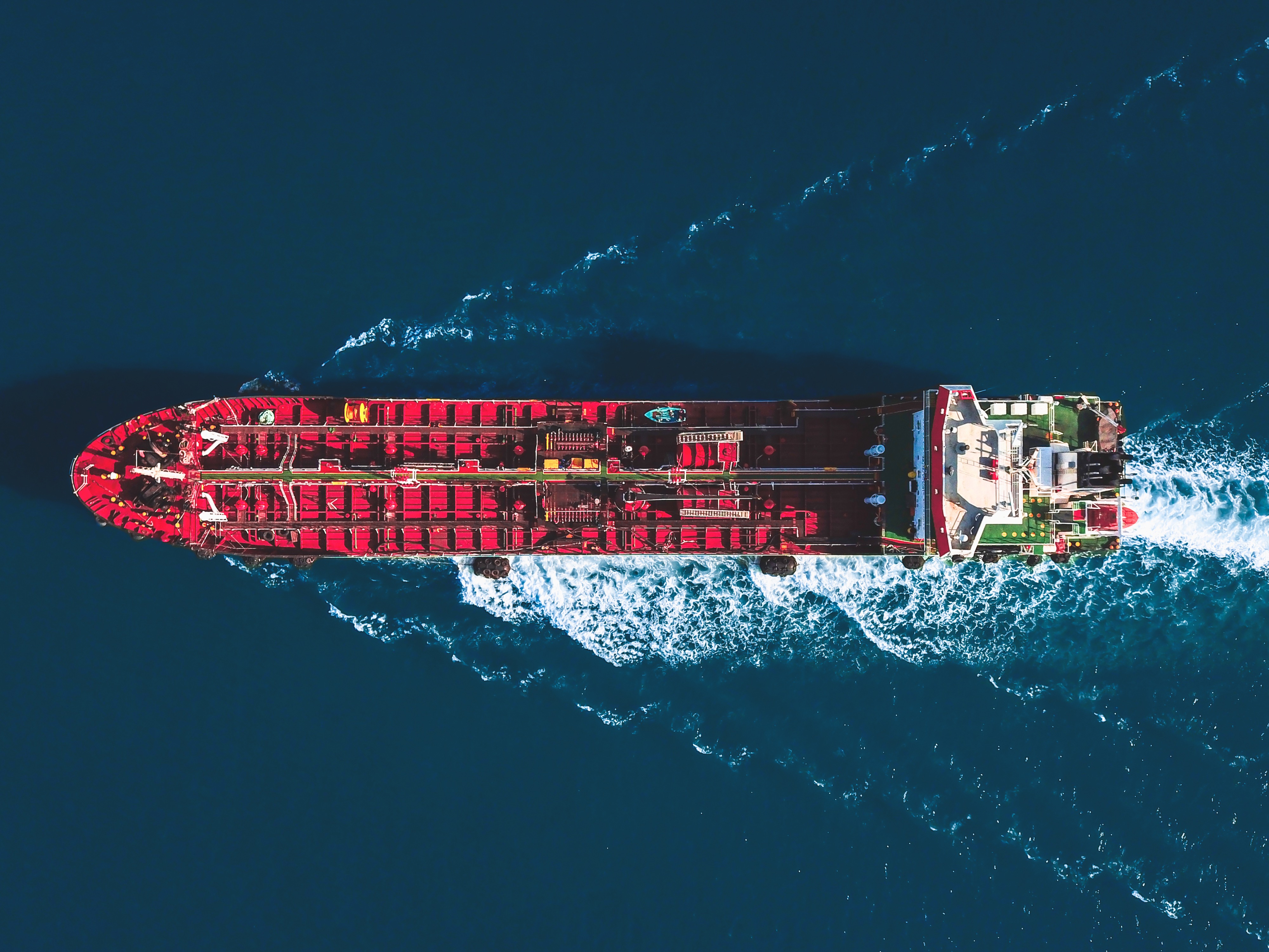 Aerial view of oil tanker ship at sea